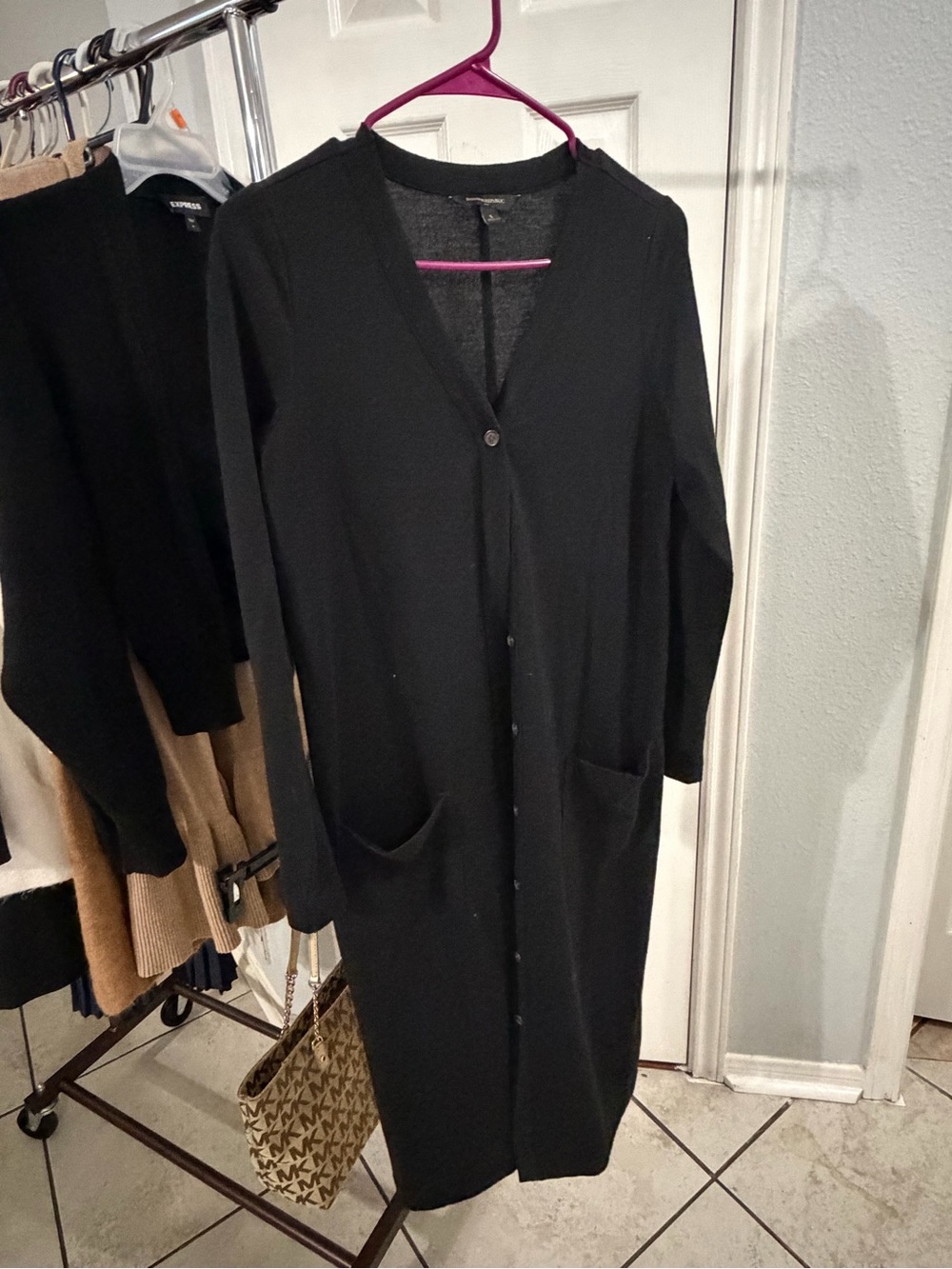 Banana Republic Black Long Button-Front Dress Cardigan